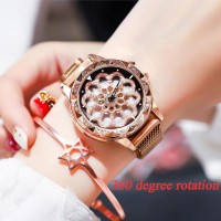 Luxury Magnetic Strap Women Rotation Dial Diamond Watch